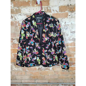 Requirements Quilted Jacket Womens Plus Size M Black Floral Print Full Zip up